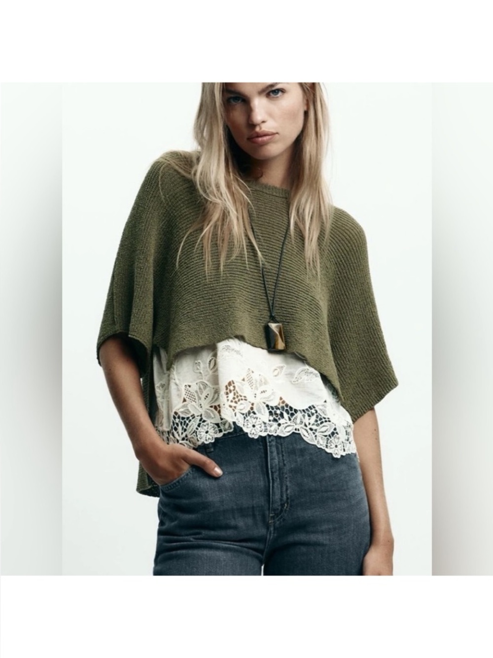 NWT Zara Sweater with Lace Inset - Sz Small